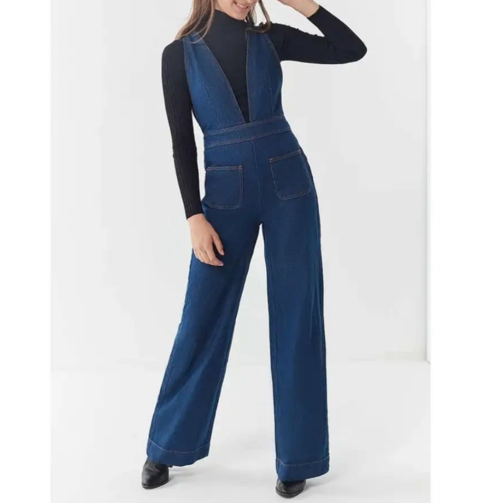 Urban Outfitters BDG plunging front denim jumpsuit 0